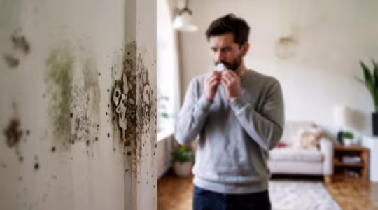 Person coughing because they are living with mold