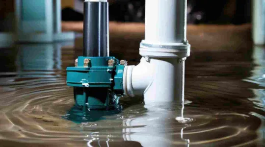 sump pump in pool of water