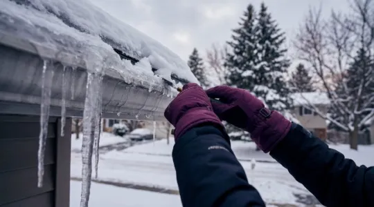 Winter storm damage causing ice dams