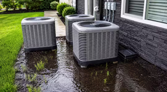 Standing water along exterior of building foundation