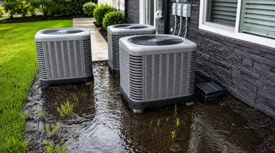 Standing water along exterior of building foundation