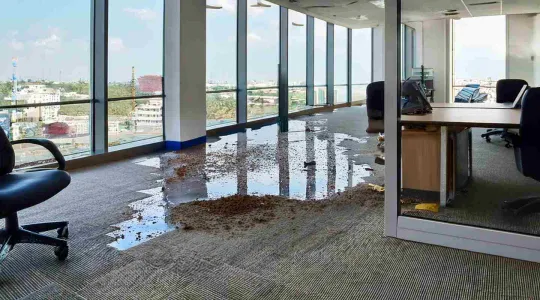 water damage on floor in office