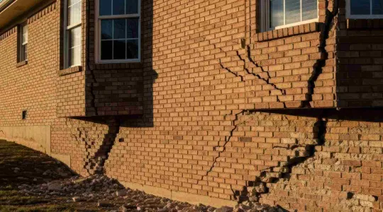 cracked brick on side of home due to water damage