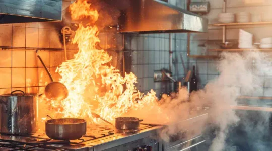 fire on kitchen stove from orange storm flames