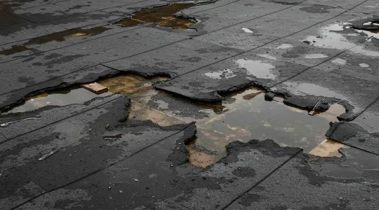 storm damaged flat commercial roof