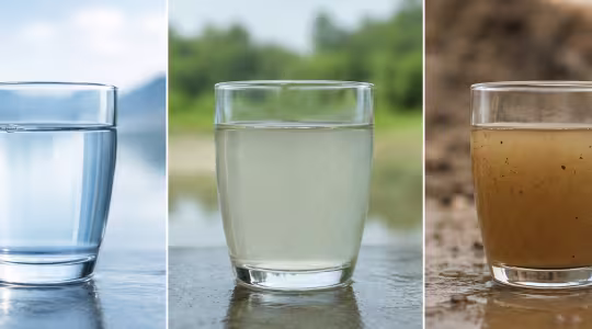 Picture of three glasses of water. Each glass represents a different category of water.  CAT 1, CAT 2, and CAT 3. 