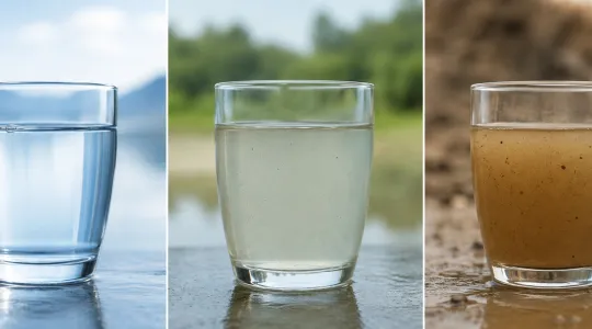 Picture of three glasses of water. Each glass represents a different category of water.  CAT 1, CAT 2, and CAT 3. 