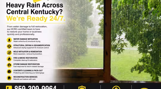 Heavy rain and storm water damage in Lexington, Kentucky